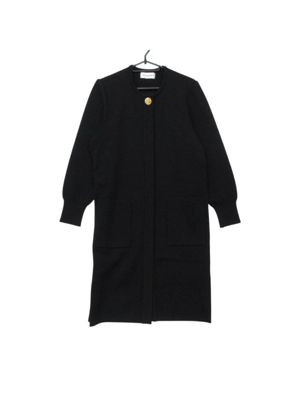 Saint Laurent Cardigan Vintage Long Knit Gold Button Black